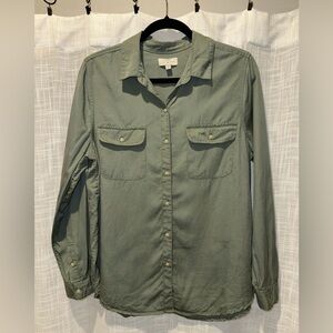 Lucky Brand Green 100% Lyocell Button Down Double Pocket Womens Shirt Size Large